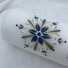 Load image into Gallery viewer, ÍSLANDSKLUKKA - kerti+bók <br> <small>Dökkblátt, hvítt og gull<br>ekki með glimmeri </small>