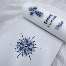 Load image into Gallery viewer, GEISLASÓL - kerti+bók <br> <small>Dökkblátt og silfur </small>