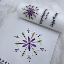 Load image into Gallery viewer, ÍSLANDSKLUKKA - kerti+bók <br> <small>Fjólublátt, svart og gull </small>