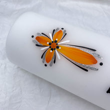 Load image into Gallery viewer, GEISLASÓL - kerti+bók <br> <small>Appelsínugult, svart og silfur </small>