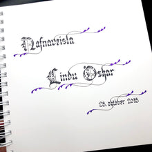 Load image into Gallery viewer, skrautritun calligraphy lettering gothic blackletter skrautskrift gestabók ferming skírn útskrift stúdent viðburðir tilefni nafnaveisla