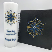 Load image into Gallery viewer, ÍSLANDSKLUKKA - kerti+bók <br> <small>Dökkblátt, hvítt og gull<br>ekki með glimmeri </small>