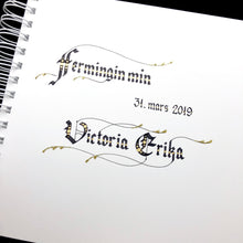 Load image into Gallery viewer, skrautritun calligraphy lettering gothic blackletter skrautskrift gestabók ferming skírn útskrift stúdent viðburðir tilefni