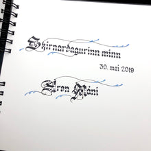 Load image into Gallery viewer, skrautritun calligraphy lettering gothic blackletter skrautskrift gestabók ferming skírn útskrift stúdent viðburðir tilefni