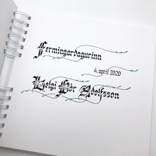 Load image into Gallery viewer, skrautritun calligraphy lettering gothic blackletter skrautskrift gestabók ferming skírn útskrift stúdent viðburðir tilefni