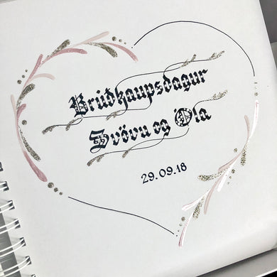 skrautritun calligraphy lettering gothic blackletter skrautskrift brúðkaup skírn marriage 