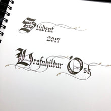 Load image into Gallery viewer, skrautritun calligraphy lettering gothic blackletter skrautskrift gestabók ferming skírn útskrift stúdent viðburðir tilefni