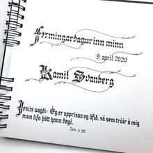 Load image into Gallery viewer, skrautritun calligraphy lettering gothic blackletter skrautskrift ferming fermingardagurinn ritningarvers