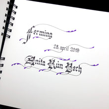 Load image into Gallery viewer, skrautritun calligraphy lettering gothic blackletter skrautskrift gestabók ferming skírn útskrift stúdent viðburðir tilefni