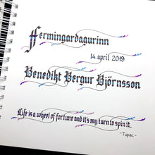 Load image into Gallery viewer, skrautritun calligraphy lettering gothic blackletter skrautskrift gestabók ferming skírn útskrift stúdent viðburðir tilefni