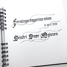 Load image into Gallery viewer, skrautritun calligraphy lettering gothic blackletter skrautskrift gestabók ferming skírn útskrift stúdent viðburðir tilefni