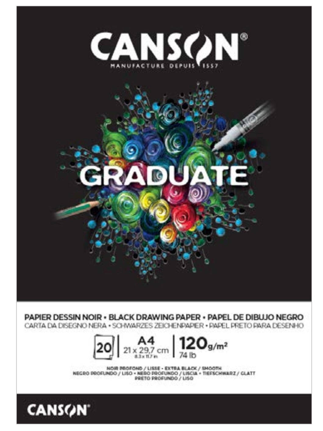 CANSON GRADUATE<br>Drawing paper Black<br><small> A4 - 20 bls - 120g/m2</small>