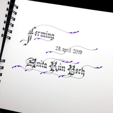 Load image into Gallery viewer, skrautritun calligraphy lettering gothic blackletter skrautskrift gestabók ferming skírn útskrift stúdent viðburðir tilefni

