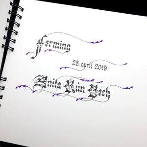 skrautritun calligraphy lettering gothic blackletter skrautskrift gestabók ferming skírn útskrift stúdent viðburðir tilefni